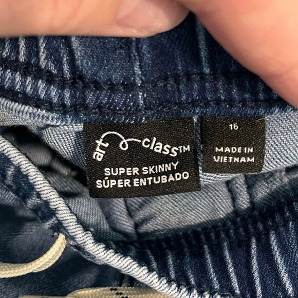 Art Class Super Skinny Moto Jeans Girls Size 16 Blue Elastic Waist Drawstring - Picture 7 of 8